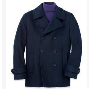 Paul Fredrick Navy Double-Breasted Wool Peacoat